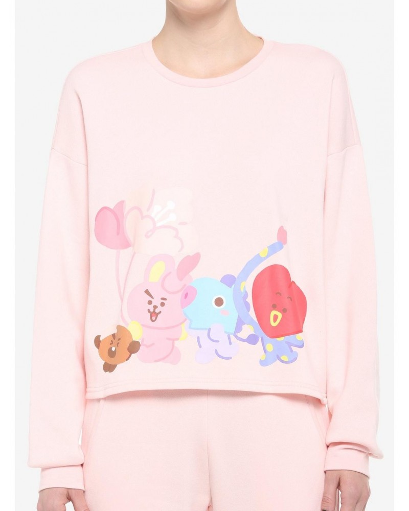 BT21 Cherry Blossom Girls Crop Sweatshirt $19.31 Sweatshirts