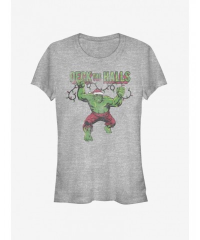 Marvel Hulk Deck The Halls Santa Christmas Lights Girls T-Shirt $6.57 T-Shirts