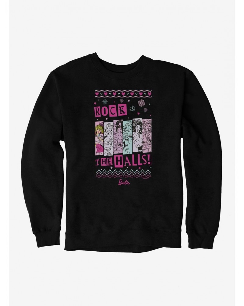 Barbie Rock The Halls Ugly Christmas Pattern Sweatshirt $9.15 Sweatshirts