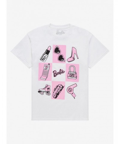 Barbie Icon Grid Checker Boyfriend Fit Girls T-Shirt $8.17 T-Shirts