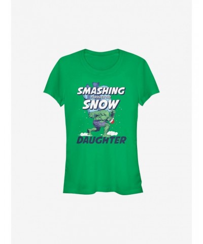 Marvel Hulk Smashing Through The Snow Daughter Holiday Girls T-Shirt $7.57 T-Shirts