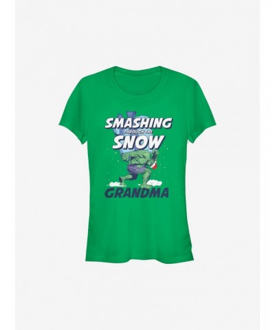 Marvel Hulk Smashing Through The Snow Grandma Holiday Girls T-Shirt $8.96 T-Shirts