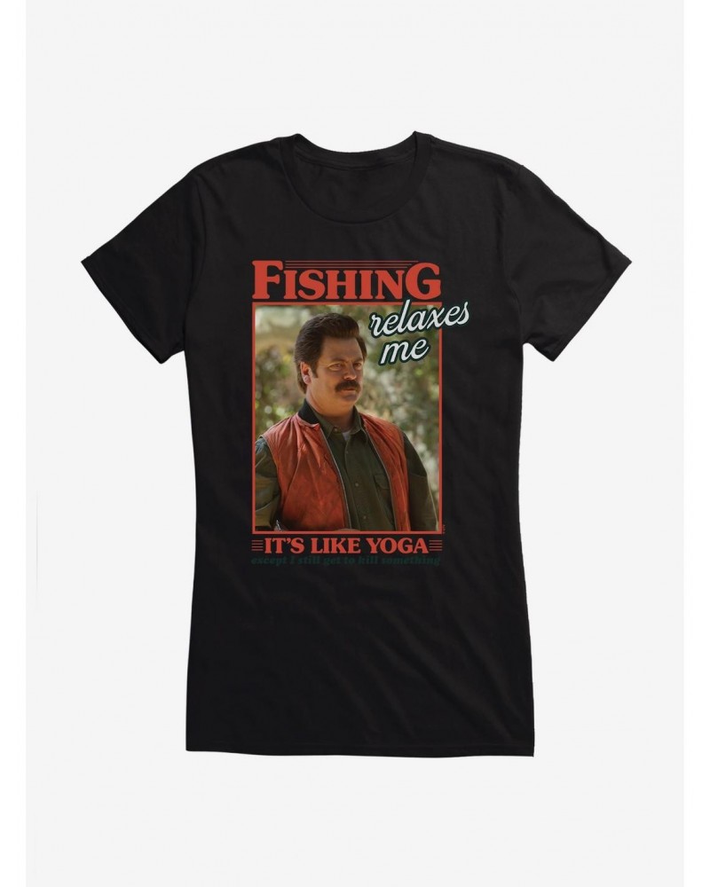 Parks And Recreation Fishing Like Yoga Girls T-Shirt $8.19 T-Shirts